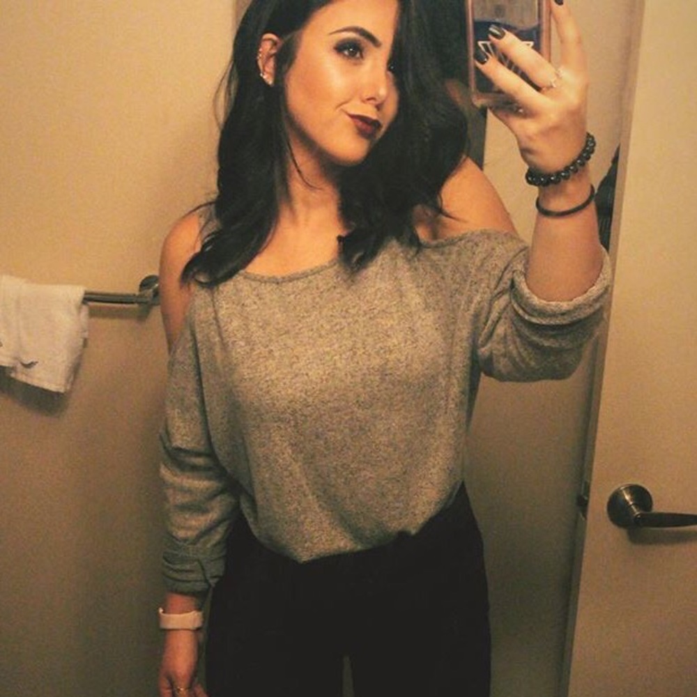 Grey Sweater Cut Out Shoulders